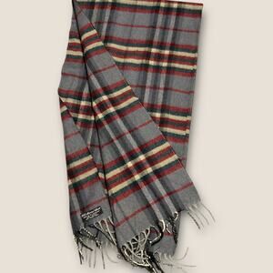 100% Merino Wool Scarf Plaid Gray Red Green Made in Germany 12x43